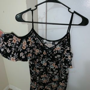 Floral crisscross v neck off the shoulder top